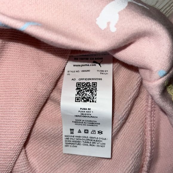 PUMA Youth Hoodie Sweatshirt Pink W/Yellow Blue White Cat Logo All Over NWT Kids - Picture 6 of 11